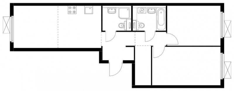 3-комнатная квартира (евро) с полной отделкой, 62.4 м2, 2 этаж, сдача 4 квартал 2024 г., ЖК Бунинские луга, корпус 3.4.1 - объявление 1982877 - фото №1