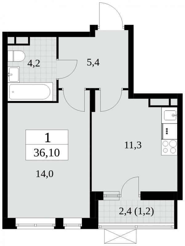 1-комнатная квартира с полной отделкой, 36.1 м2, 6 этаж, сдача 3 квартал 2024 г., ЖК Прокшино, корпус 6.5 - объявление 1663401 - фото №1