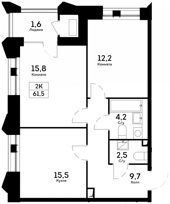 2-комнатная квартира 61.5 м2, 11 этаж, сдача 4 квартал 2022 г., ЖК Квартал на набережной NOW, корпус 1.3 - объявление 1753371 - фото №1