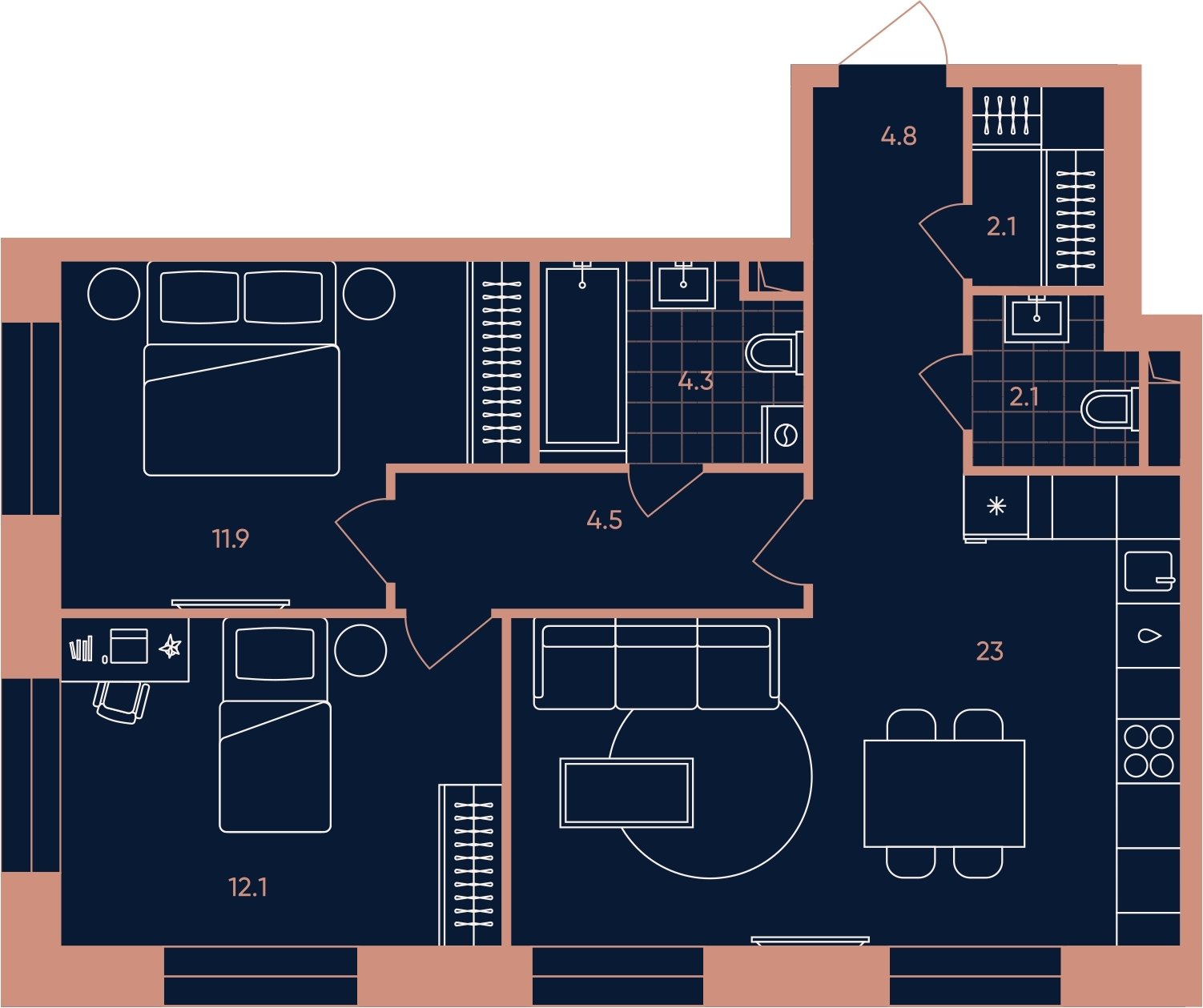 3-комнатная квартира (евро) с частичной отделкой, 64.8 м2, 11 этаж, сдача 3 квартал 2026 г., ЖК ERA, корпус 2 - объявление 2279984 - фото №1