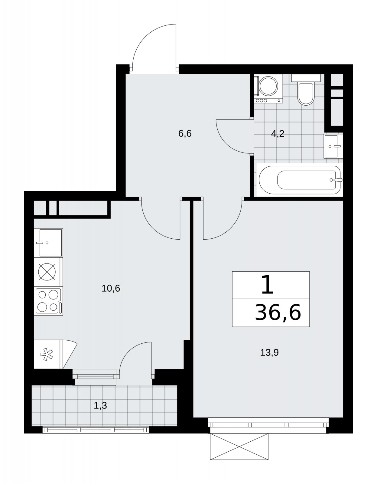1-комнатная квартира с частичной отделкой, 36.6 м2, 15 этаж, сдача 2 квартал 2026 г., ЖК Прокшино, корпус 11.2.3 - объявление 2270327 - фото №1