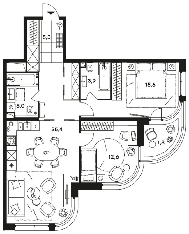 3-комнатные апартаменты с частичной отделкой, 79.6 м2, 3 этаж, дом сдан, ЖК Level Стрешнево, корпус Запад - объявление 1302639 - фото №1