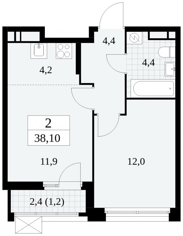 2-комнатная квартира (евро) без отделки, 38.1 м2, 14 этаж, сдача 4 квартал 2024 г., ЖК Скандинавия, корпус 2.27.3 - объявление 1840615 - фото №1