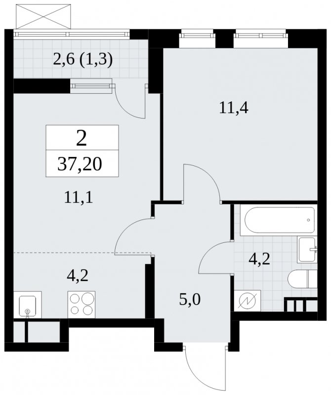 2-комнатная квартира (евро) без отделки, 37.2 м2, 3 этаж, сдача 1 квартал 2025 г., ЖК Прокшино, корпус 5.2.5 - объявление 1900818 - фото №1