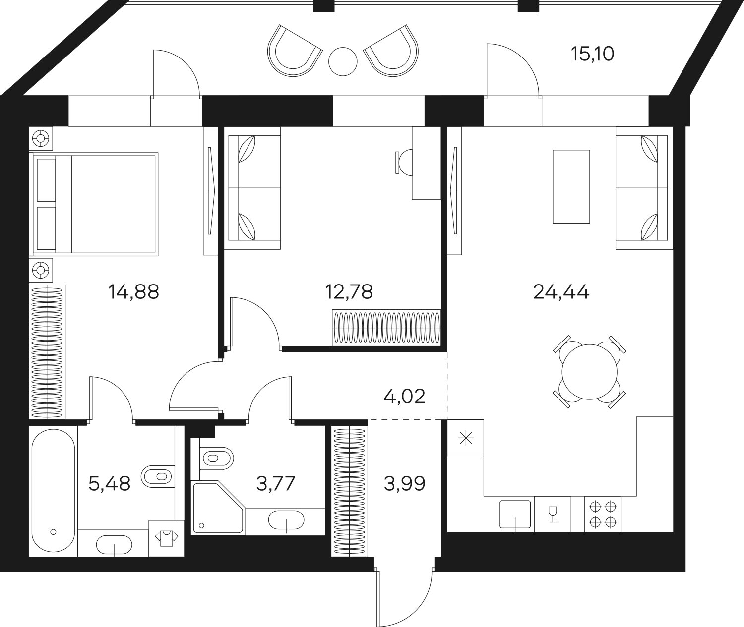 2-комнатная квартира без отделки, 77.12 м2, 5 этаж, сдача 4 квартал 2024 г., ЖК FØRST, корпус 2 - объявление 2358252 - фото №1