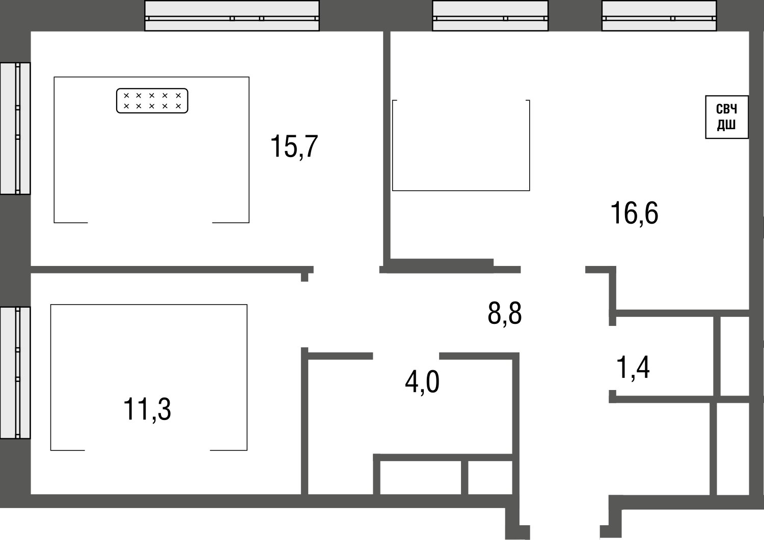 3-комнатная квартира без отделки, 59.6 м2, 10 этаж, сдача 1 квартал 2024 г., ЖК Сиреневый Парк, корпус 32 - объявление 2269651 - фото №1