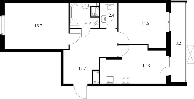 2-комнатная квартира без отделки, 62.5 м2, 18 этаж, дом сдан, ЖК Митинский лес, корпус 15 - объявление 1982946 - фото №1