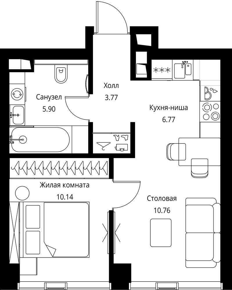 1-комнатная квартира с частичной отделкой, 37.34 м2, 9 этаж, сдача 3 квартал 2026 г., ЖК City Bay, корпус North Ocean 1 - объявление 2332230 - фото №1