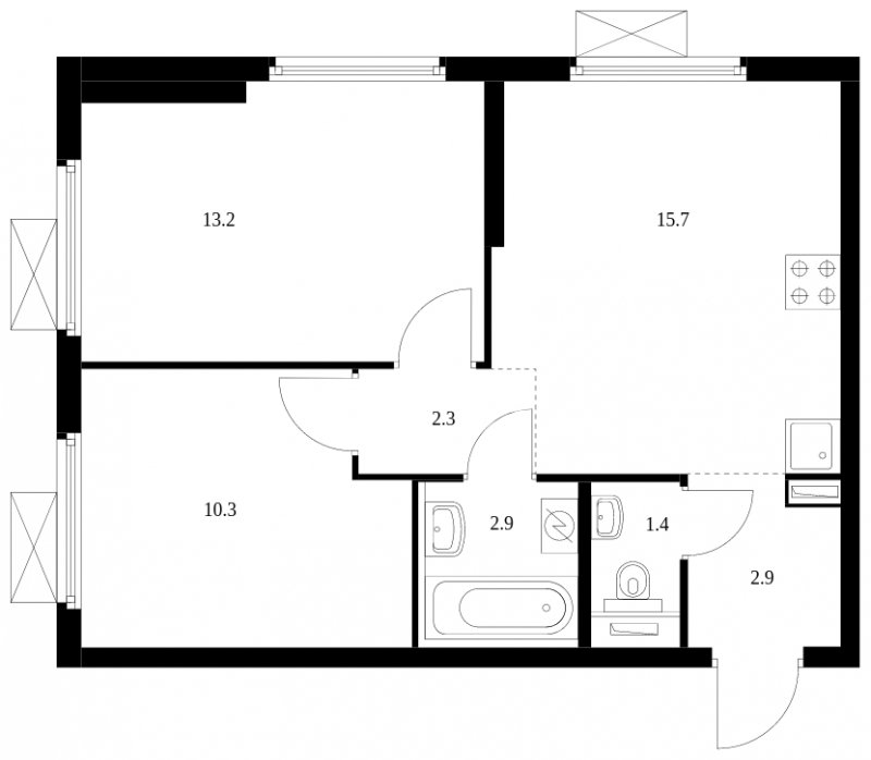 2-комнатная квартира с полной отделкой, 48.7 м2, 29 этаж, сдача 3 квартал 2024 г., ЖК Амурский парк, корпус 2 - объявление 1751815 - фото №1