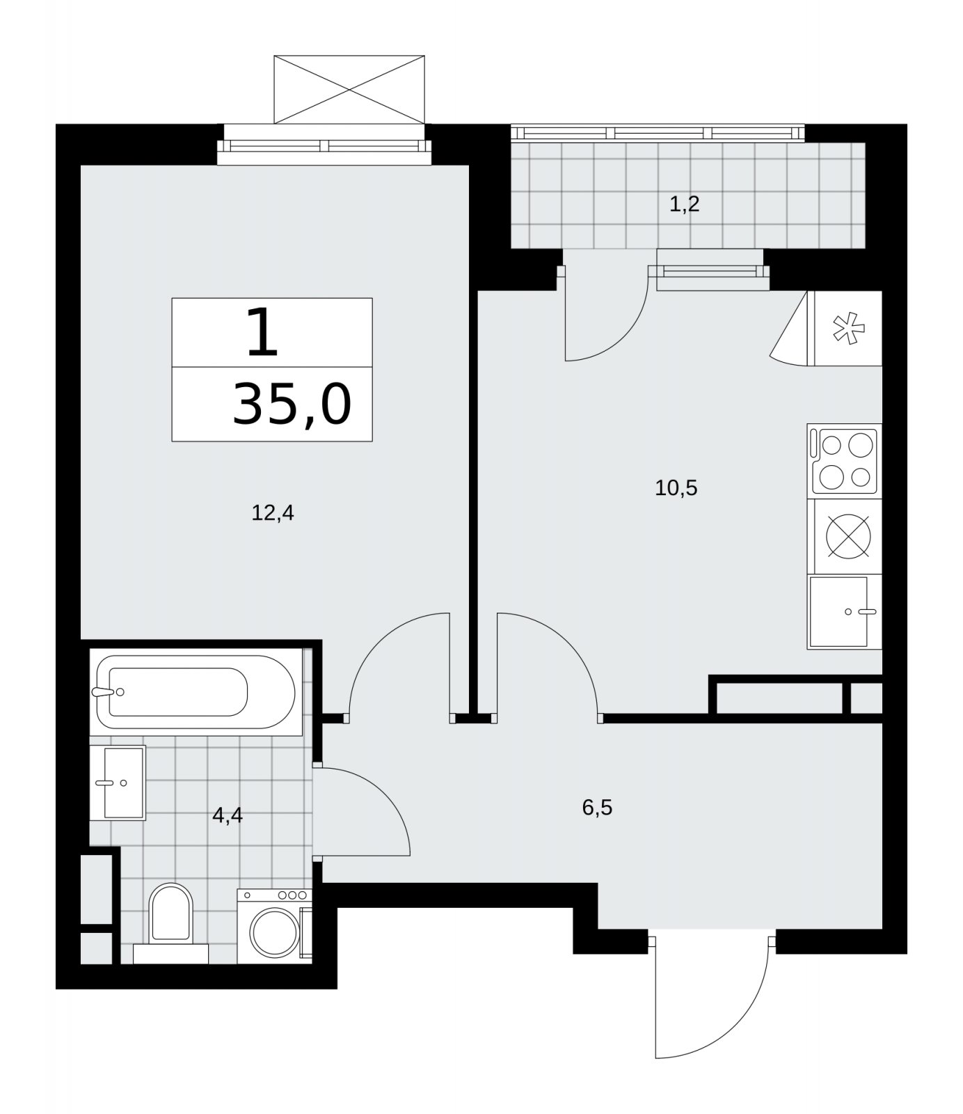 1-комнатная квартира с частичной отделкой, 35 м2, 12 этаж, сдача 1 квартал 2026 г., ЖК Прокшино, корпус 11.1.1 - объявление 2257235 - фото №1