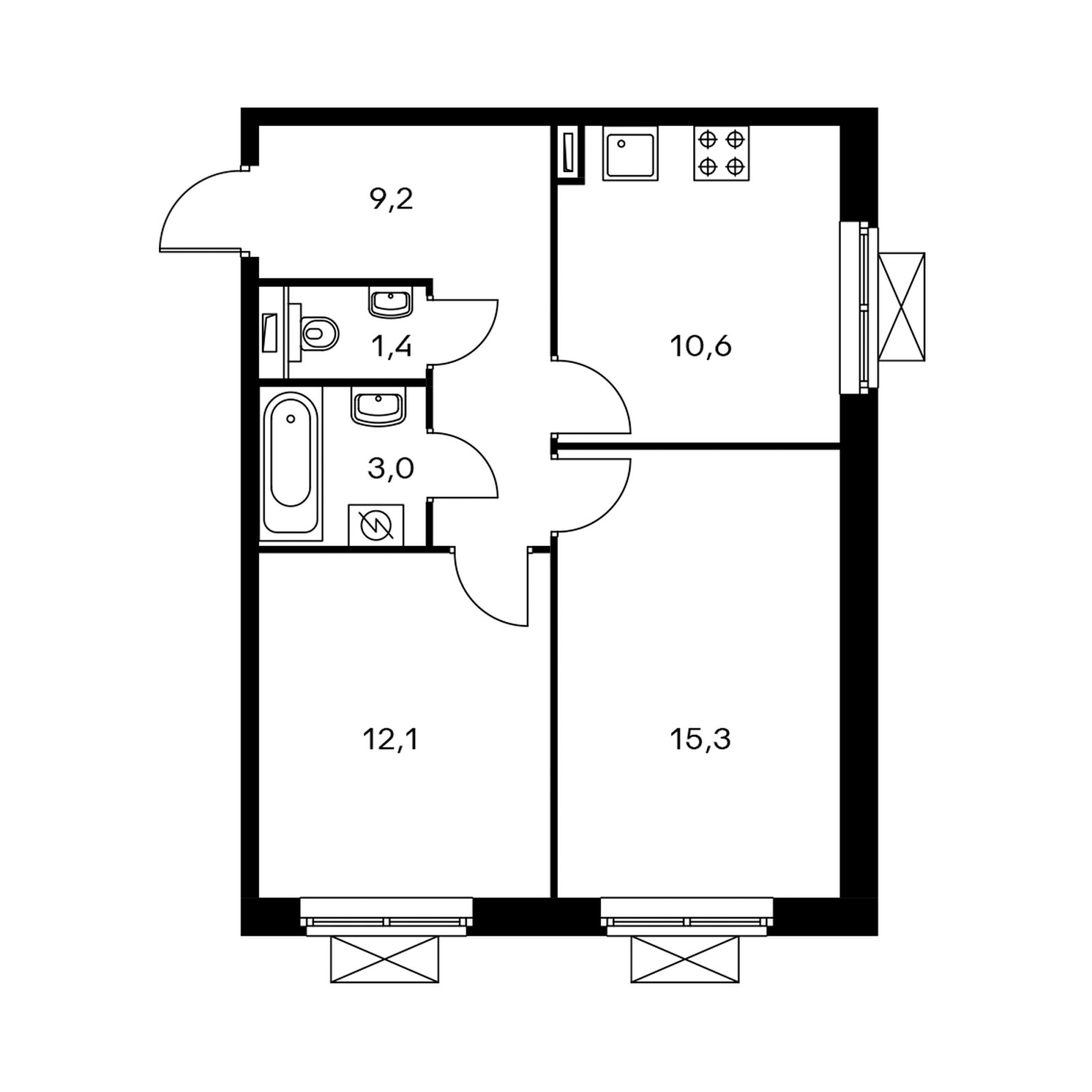 2-комнатная квартира с полной отделкой, 51.4 м2, 12 этаж, дом сдан, ЖК Мякинино парк, корпус 2.1 - объявление 2233433 - фото №1