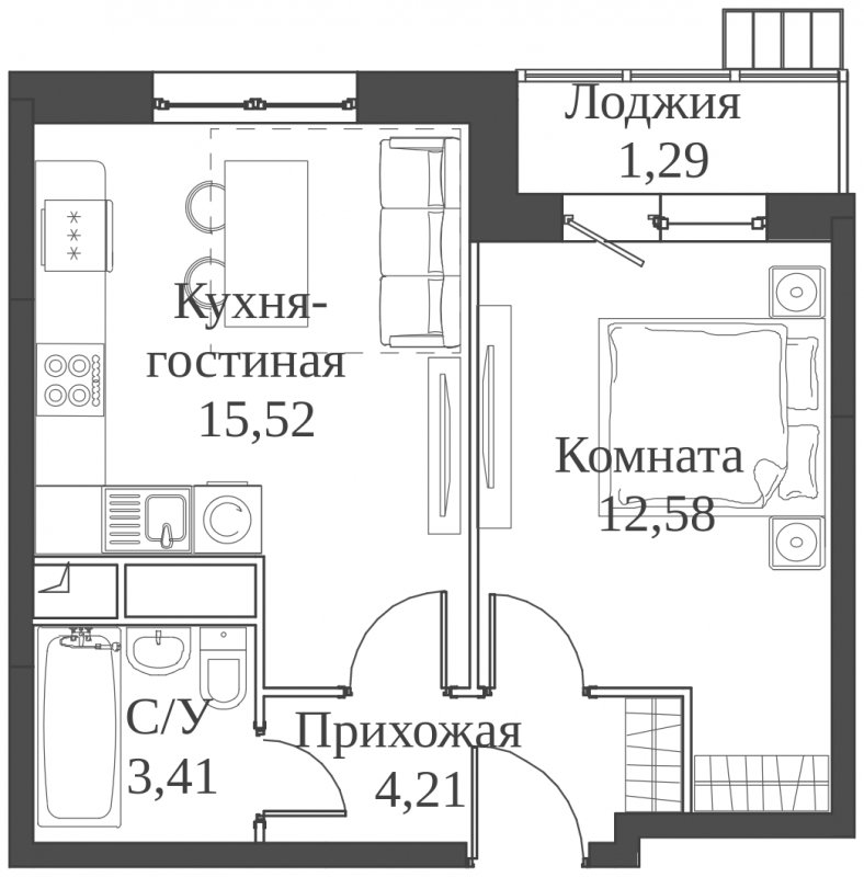 2-комнатная квартира (евро) с частичной отделкой, 37.01 м2, 24 этаж, сдача 2 квартал 2023 г., ЖК Аквилон Митино, корпус 4 - объявление 1745866 - фото №1