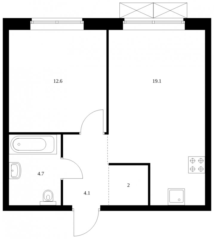 1-комнатная квартира без отделки, 42.5 м2, 2 этаж, сдача 4 квартал 2023 г., ЖК Holland park, корпус 11 - объявление 1660181 - фото №1