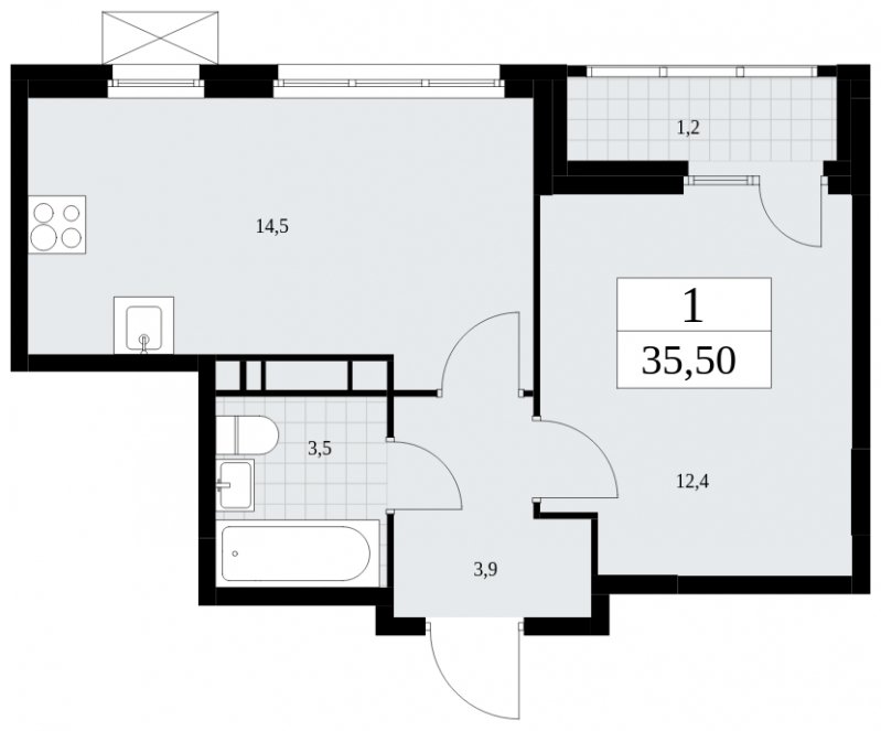 1-комнатная квартира с частичной отделкой, 35.5 м2, 12 этаж, сдача 4 квартал 2024 г., ЖК Скандинавия, корпус 35.1.3 - объявление 1779665 - фото №1