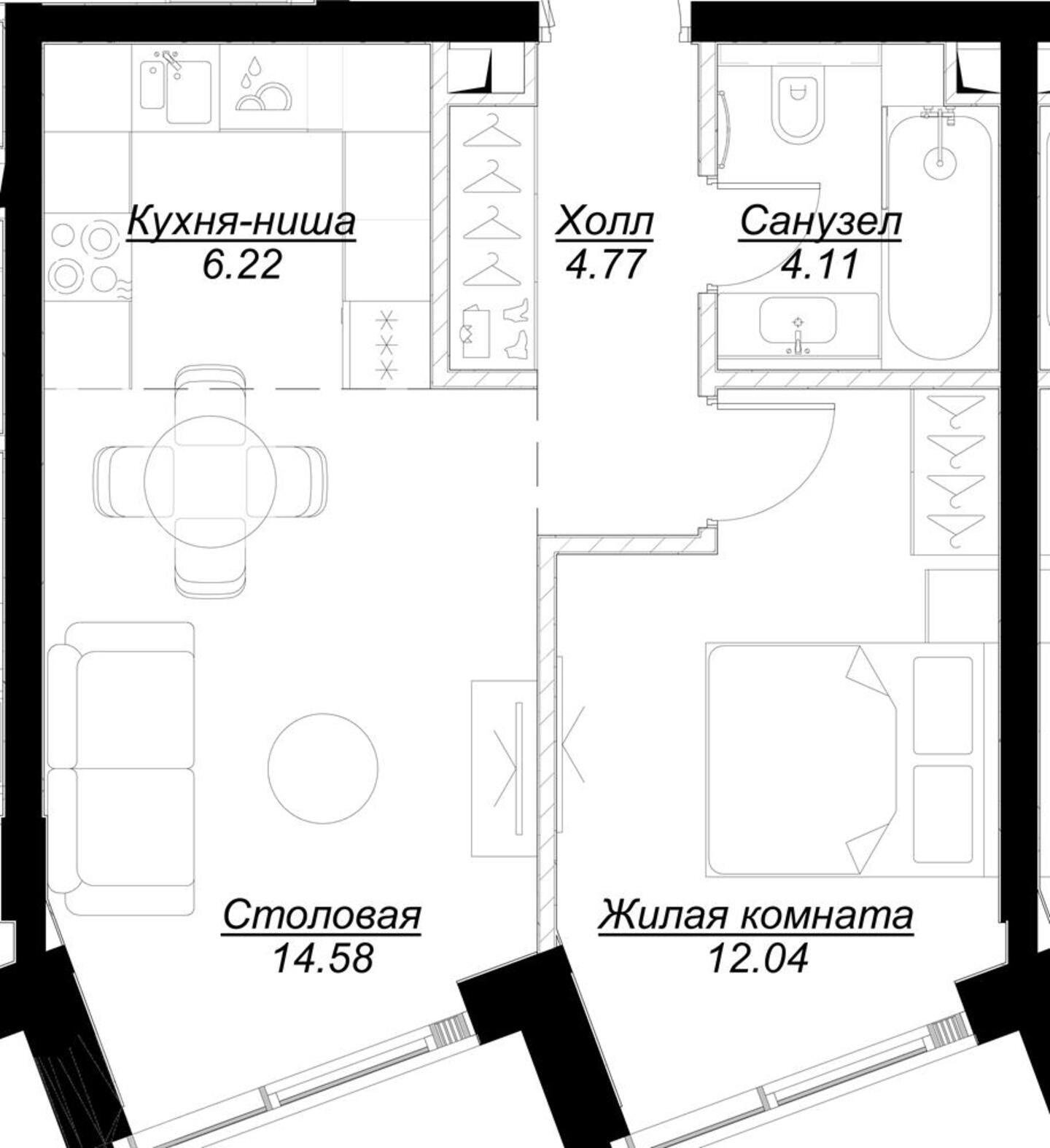 1-комнатная квартира с частичной отделкой, 41.72 м2, 5 этаж, сдача 4 квартал 2024 г., ЖК MOD, корпус Stein - объявление 2191434 - фото №1