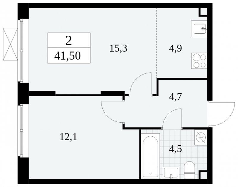 2-комнатная квартира (евро) с частичной отделкой, 41.5 м2, 2 этаж, сдача 2 квартал 2025 г., ЖК Прокшино, корпус 5.1.2 - объявление 1860206 - фото №1