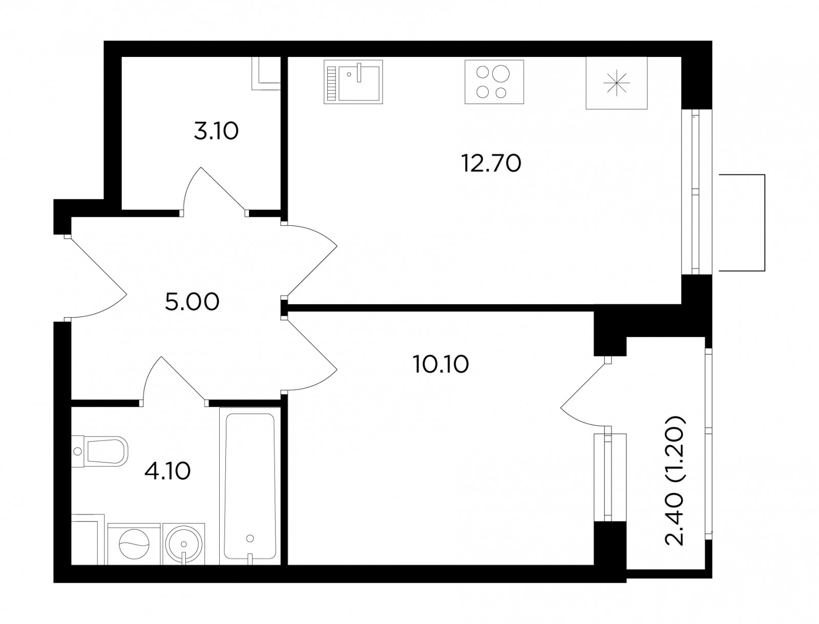 1-комнатная квартира без отделки, 36.2 м2, 11 этаж, сдача 1 квартал 2024 г., ЖК Миловидное, корпус 1 - объявление 2007702 - фото №1