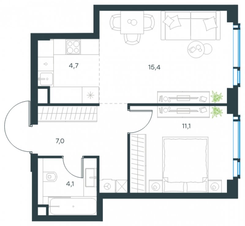 2-комнатная квартира без отделки, 42.3 м2, 37 этаж, сдача 2 квартал 2025 г., ЖК Level Мичуринский, корпус 2 - объявление 1775366 - фото №1