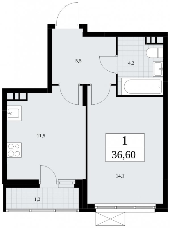 1-комнатная квартира без отделки, 36.6 м2, 4 этаж, сдача 4 квартал 2024 г., ЖК Скандинавия, корпус 35.2.1 - объявление 1840895 - фото №1