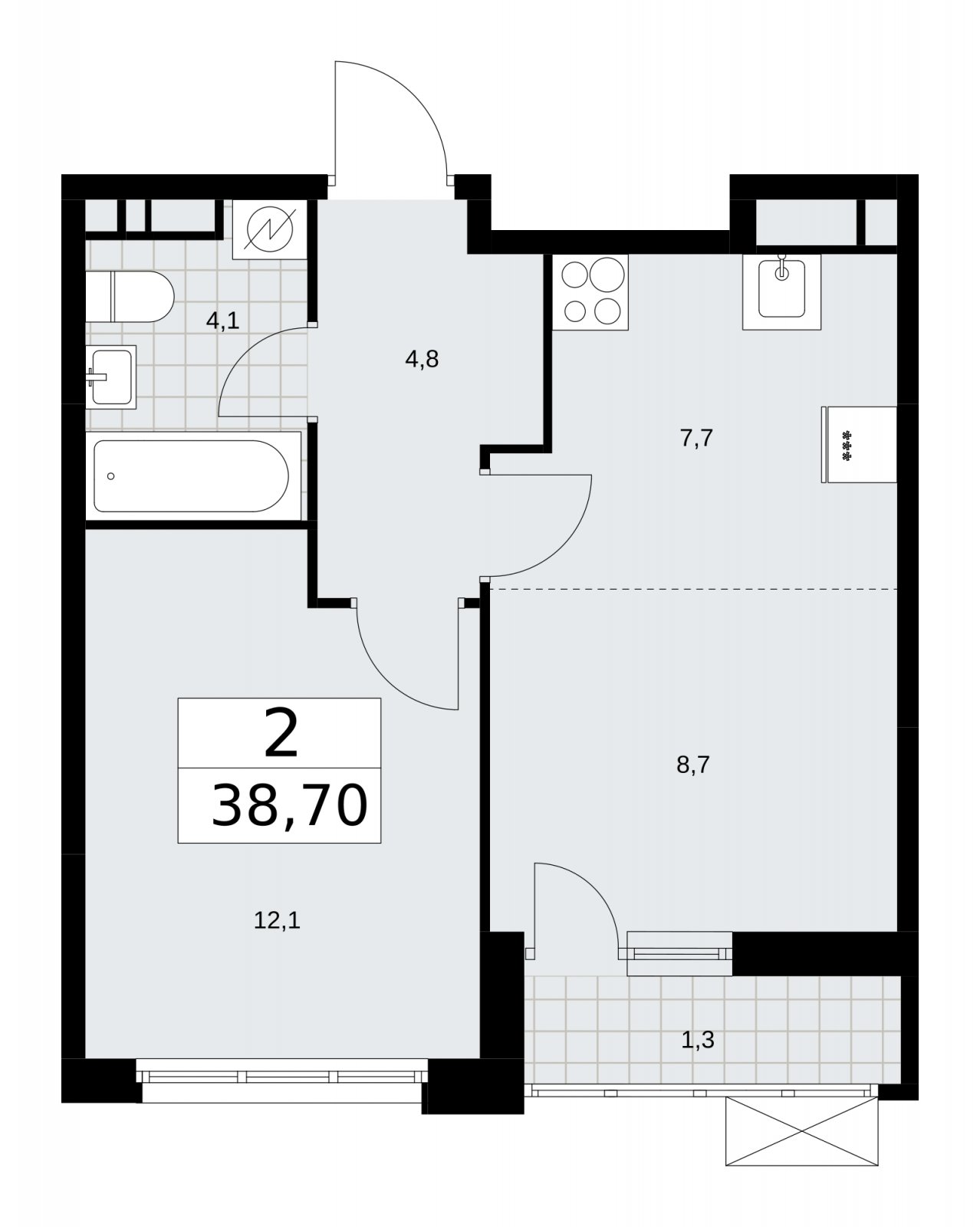 2-комнатная квартира (евро) без отделки, 38.7 м2, 15 этаж, сдача 3 квартал 2025 г., ЖК Скандинавия, корпус 28.1 - объявление 2201856 - фото №1