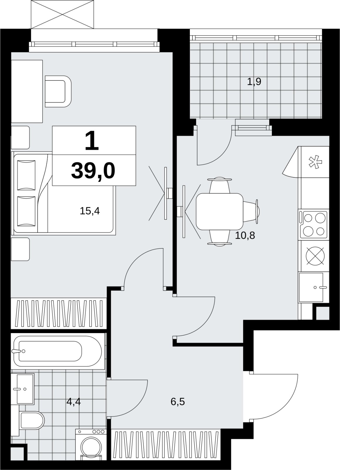 1-комнатная квартира без отделки, 39 м2, 2 этаж, сдача 4 квартал 2026 г., ЖК Скандинавия, корпус 2.18.2.6 - объявление 2351701 - фото №1