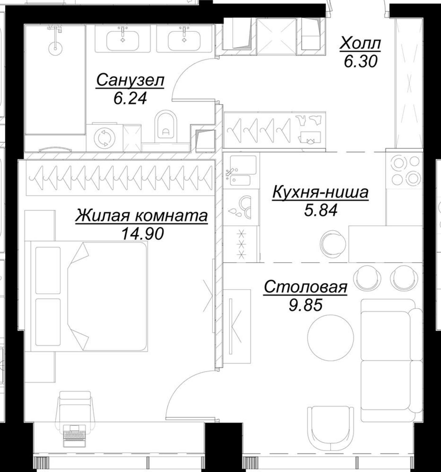1-комнатная квартира с частичной отделкой, 43.45 м2, 16 этаж, сдача 4 квартал 2024 г., ЖК MOD, корпус Mann - объявление 2191465 - фото №1