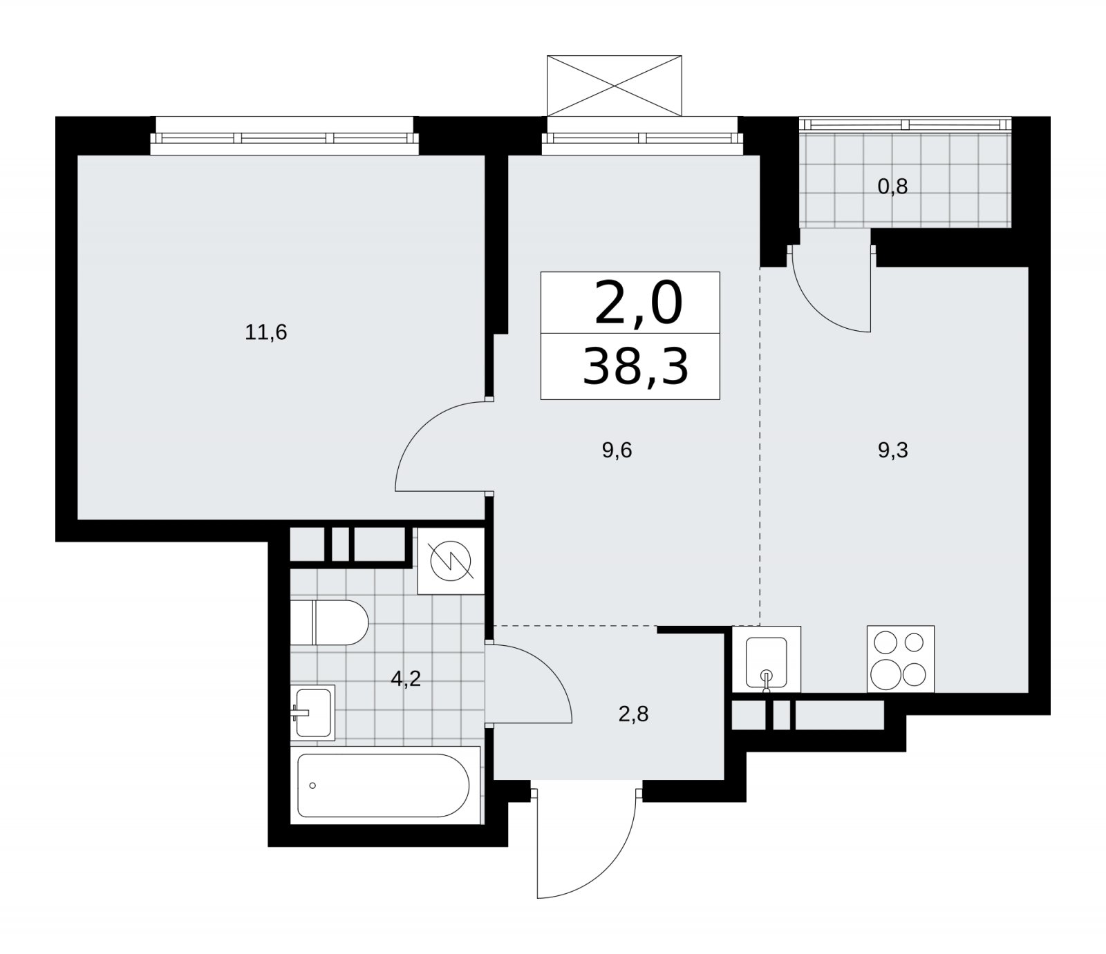 2-комнатная квартира (евро) с частичной отделкой, 38.3 м2, 11 этаж, сдача 1 квартал 2026 г., ЖК Скандинавия, корпус 37.1.3 - объявление 2216500 - фото №1