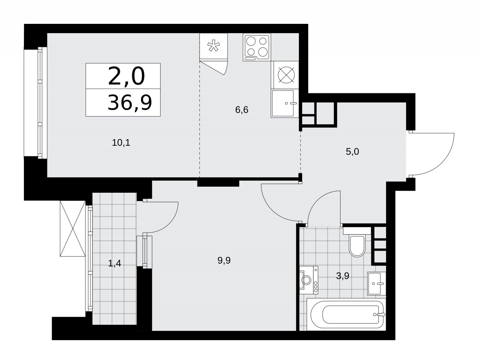2-комнатная квартира (евро) без отделки, 36.9 м2, 8 этаж, сдача 1 квартал 2026 г., ЖК Прокшино, корпус 10.1.3 - объявление 2227285 - фото №1