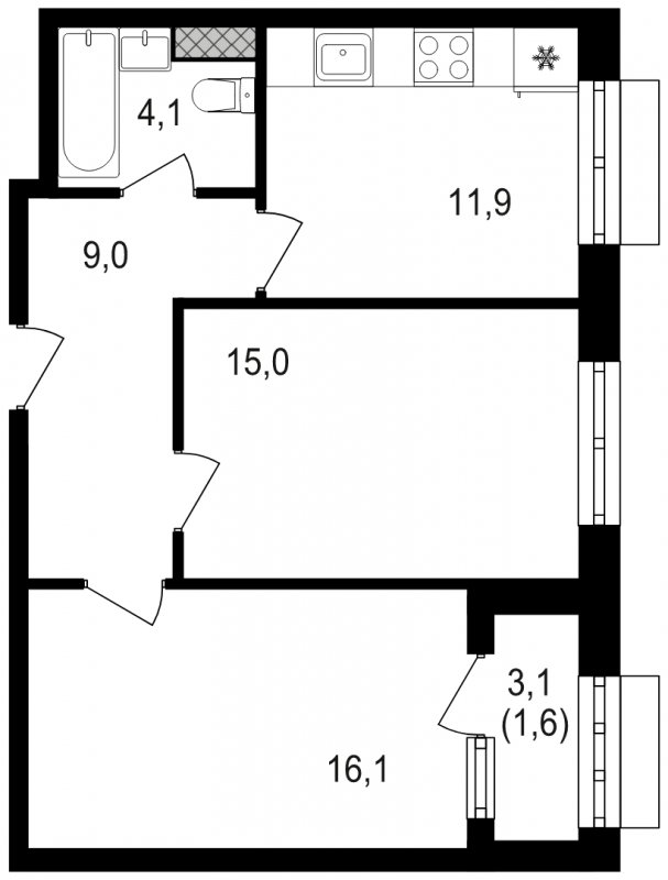 2-комнатная квартира без отделки, 57.7 м2, 4 этаж, сдача 3 квартал 2024 г., ЖК Михалковский, корпус 3 - объявление 2249498 - фото №1