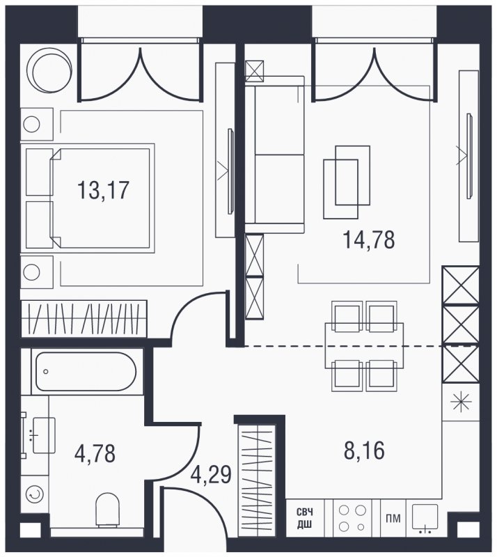 2-комнатная квартира (евро) без отделки, 45.65 м2, 10 этаж, сдача 3 квартал 2023 г., ЖК AFI Park Воронцовский, корпус 1 - объявление 1846600 - фото №1