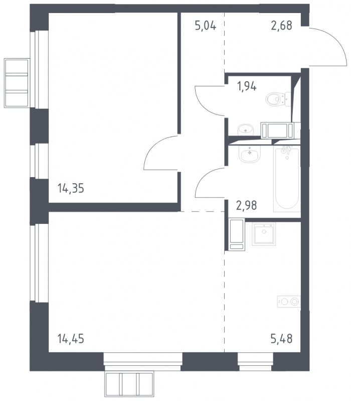 2-комнатная квартира (евро) без отделки, 46.92 м2, 13 этаж, сдача 1 квартал 2025 г., ЖК Алхимово, корпус 10 - объявление 2138715 - фото №1