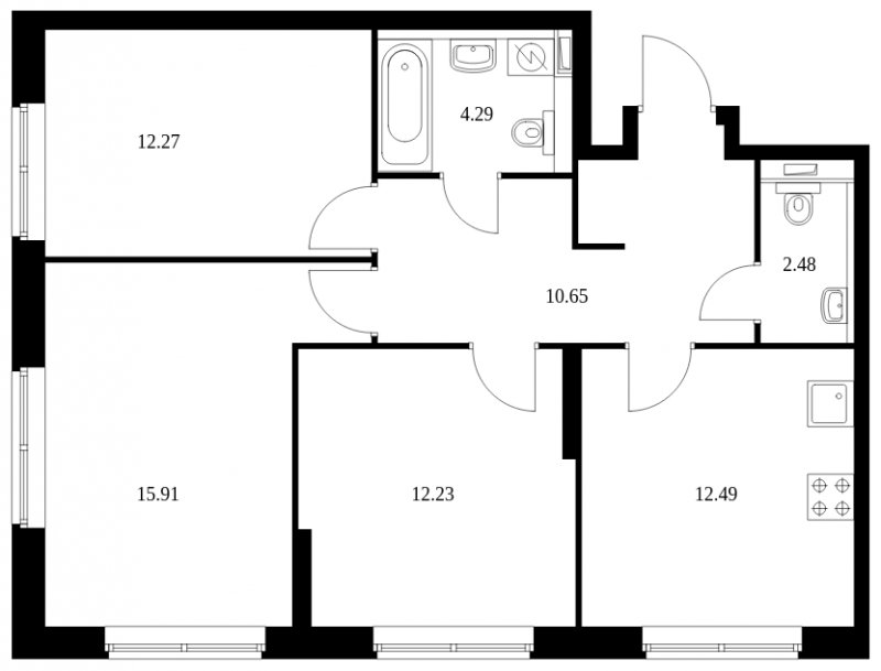 3-комнатная квартира с полной отделкой, 70.32 м2, 2 этаж, сдача 1 квартал 2024 г., ЖК Green Park, корпус 8 - объявление 1740732 - фото №1