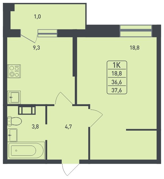 1-комнатная квартира без отделки, 37.6 м2, 3 этаж, дом сдан, ЖК Новая Щербинка, корпус 11 - объявление 1870498 - фото №1