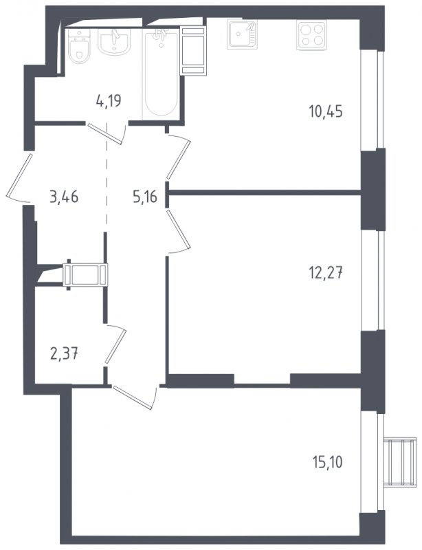 2-комнатная квартира с полной отделкой, 53 м2, 17 этаж, сдача 3 квартал 2024 г., ЖК Томилино Парк, корпус 5.1 - объявление 1823113 - фото №1