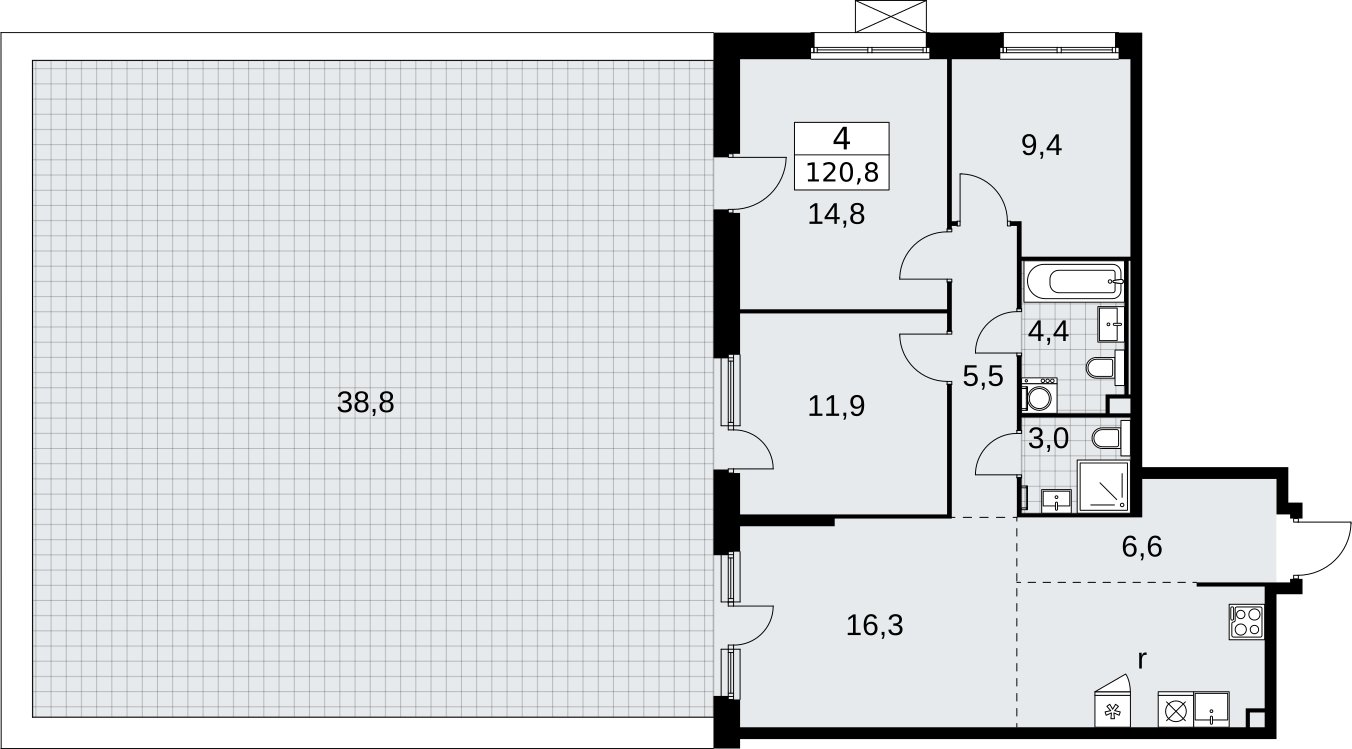 4-комнатная квартира (евро) с частичной отделкой, 120.8 м2, 2 этаж, сдача 2 квартал 2026 г., ЖК Скандинавия, корпус 25.3 - объявление 2283861 - фото №1
