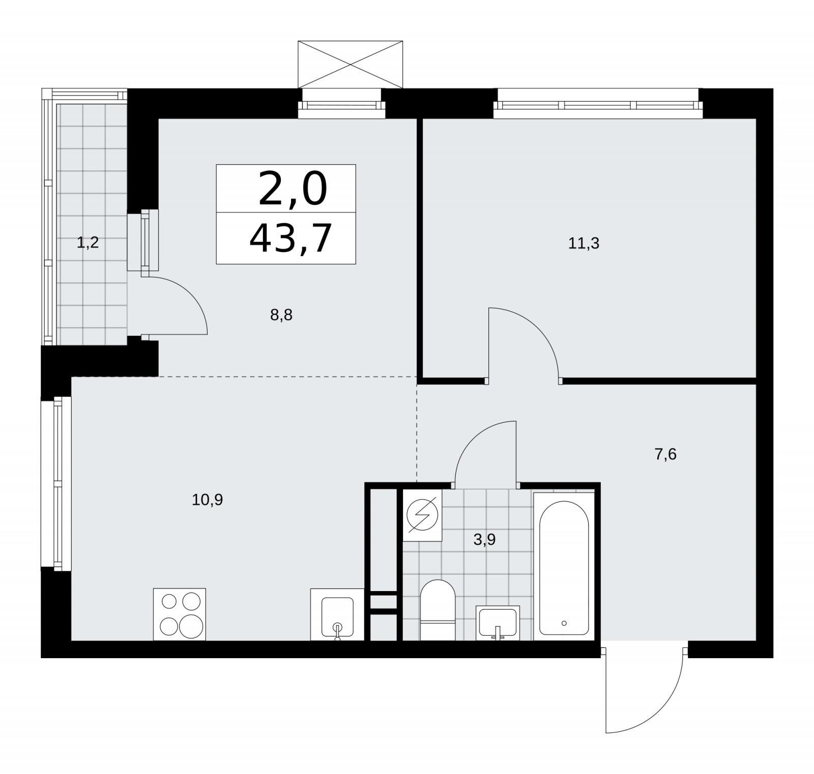 2-комнатная квартира (евро) с частичной отделкой, 43.7 м2, 11 этаж, сдача 1 квартал 2026 г., ЖК Скандинавия, корпус 37.1.3 - объявление 2216498 - фото №1
