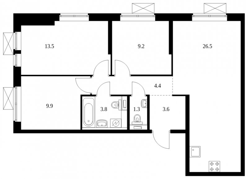 3-комнатная квартира с полной отделкой, 72.2 м2, 7 этаж, сдача 2 квартал 2023 г., ЖК Второй Нагатинский, корпус 3 - объявление 1686687 - фото №1