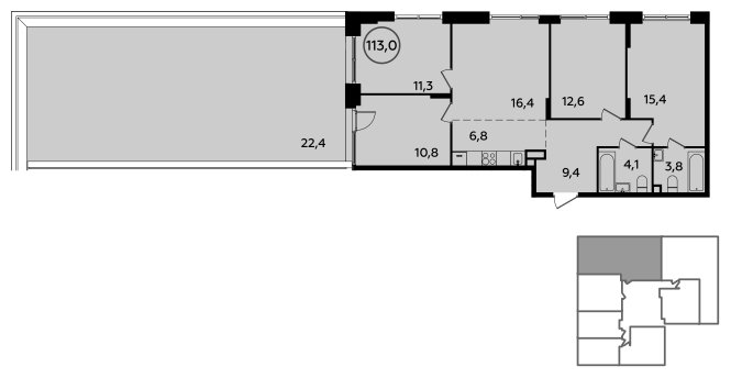 5-комнатная квартира (евро) без отделки, 113 м2, 2 этаж, сдача 1 квартал 2023 г., ЖК Прокшино, корпус 3.1 - объявление 1503150 - фото №1