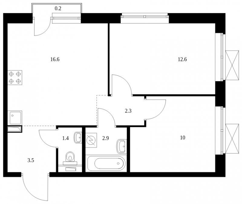 2-комнатная квартира с полной отделкой, 49.5 м2, 3 этаж, сдача 2 квартал 2023 г., ЖК Мещерский лес, корпус 8.1 - объявление 1740471 - фото №1