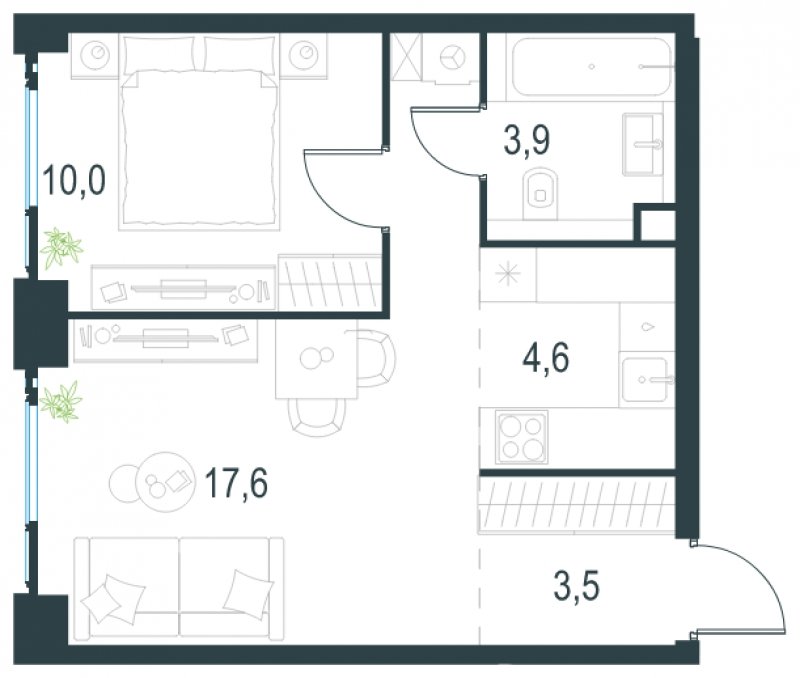 2-комнатная квартира без отделки, 39.6 м2, 27 этаж, сдача 2 квартал 2025 г., ЖК Level Мичуринский, корпус 1 - объявление 1775274 - фото №1