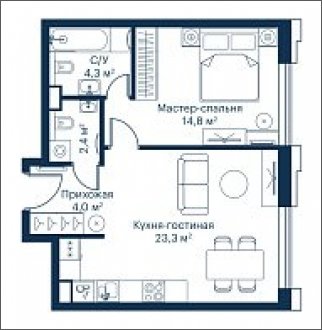 1-комнатная квартира с частичной отделкой, 48.74 м2, 2 этаж, сдача 2 квартал 2023 г., ЖК City Bay, корпус Indian Ocean 2 - объявление 1934758 - фото №1