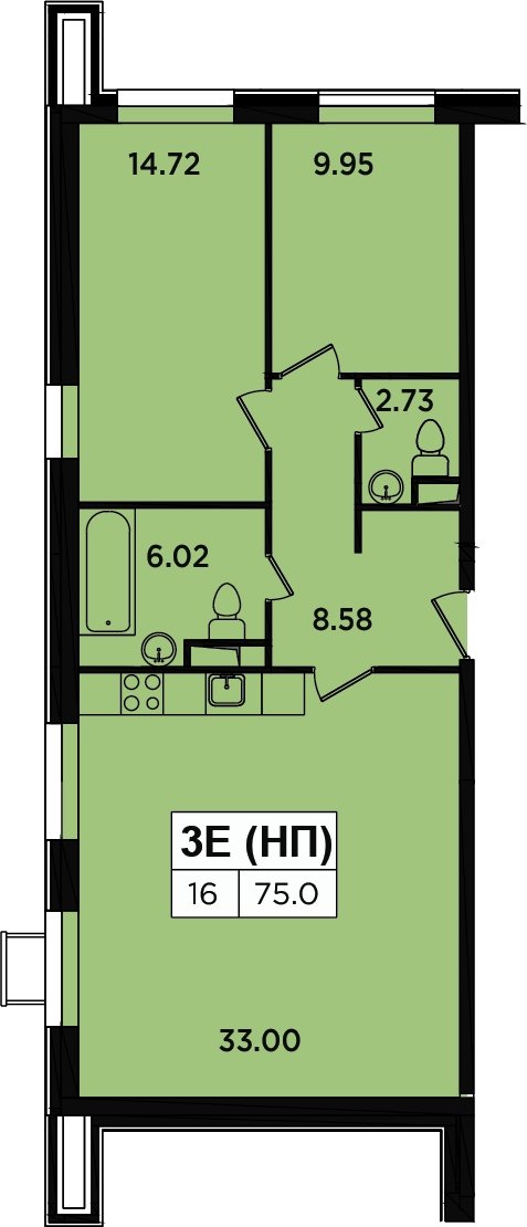 3-комнатные апартаменты без отделки, 73 м2, 2 этаж, дом сдан, ЖК Легендарный Квартал на Березовой  аллее, корпус 1 - объявление 2335715 - фото №1