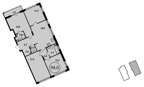 4-комнатная квартира без отделки, 94 м2, 2 этаж, сдача 4 квартал 2022 г., ЖК Испанские кварталы, корпус 5.3 - объявление 1409488 - фото №1