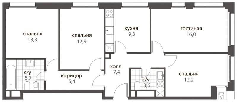 4-комнатная квартира без отделки, 85.8 м2, 2 этаж, дом сдан, ЖК HomeCity, корпус 2 - объявление 1704887 - фото №1