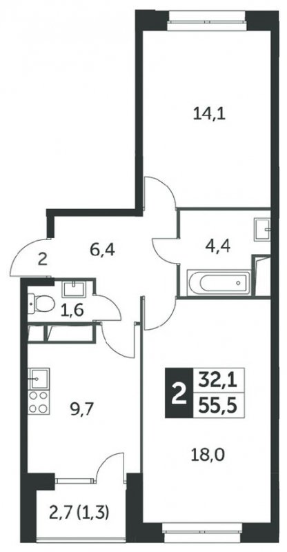 2-комнатная квартира с частичной отделкой, 56 м2, 3 этаж, сдача 4 квартал 2023 г., ЖК Датский квартал, корпус 2 - объявление 1568371 - фото №1