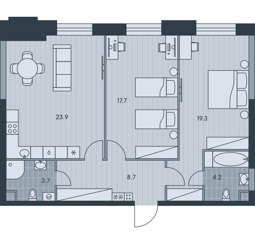 3-комнатная квартира без отделки, 77.5 м2, 21 этаж, сдача 3 квартал 2025 г., ЖК EVER, корпус 4 - объявление 2397943 - фото №1