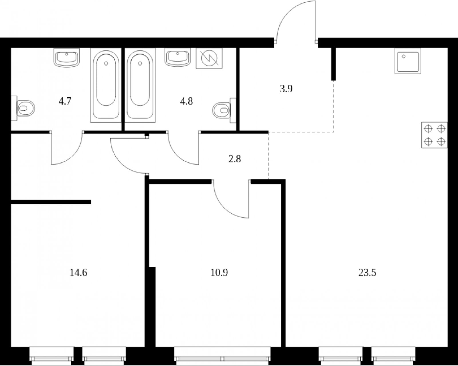 2-комнатная квартира с полной отделкой, 65.2 м2, 24 этаж, сдача 3 квартал 2023 г., ЖК Кронштадтский 9, корпус 1.1 - объявление 2047439 - фото №1