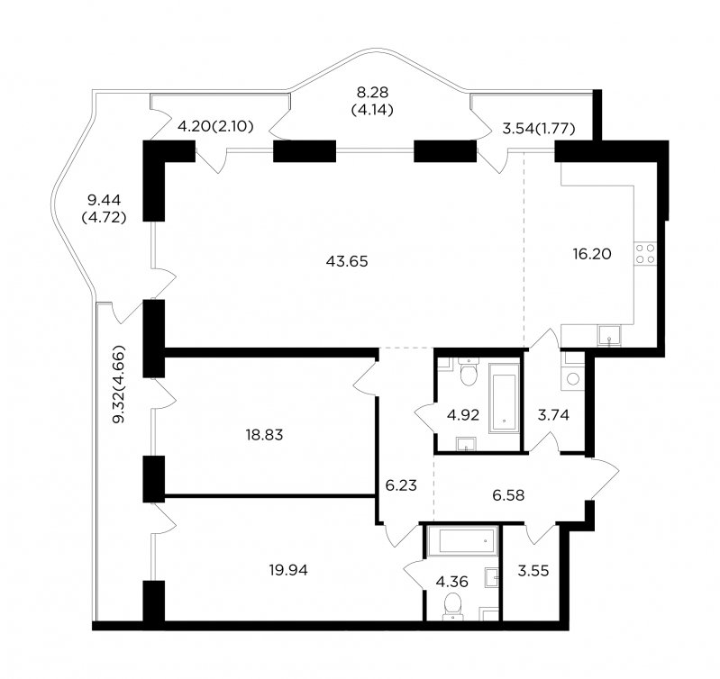 3-комнатная квартира без отделки, 145.39 м2, 11 этаж, сдача 4 квартал 2023 г., ЖК FORIVER, корпус 4 - объявление 1773126 - фото №1