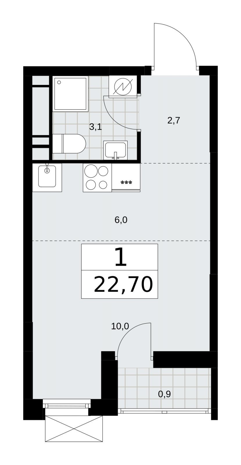 Студия с частичной отделкой, 22.7 м2, 11 этаж, сдача 4 квартал 2025 г., ЖК Скандинавия, корпус 28.4 - объявление 2202705 - фото №1