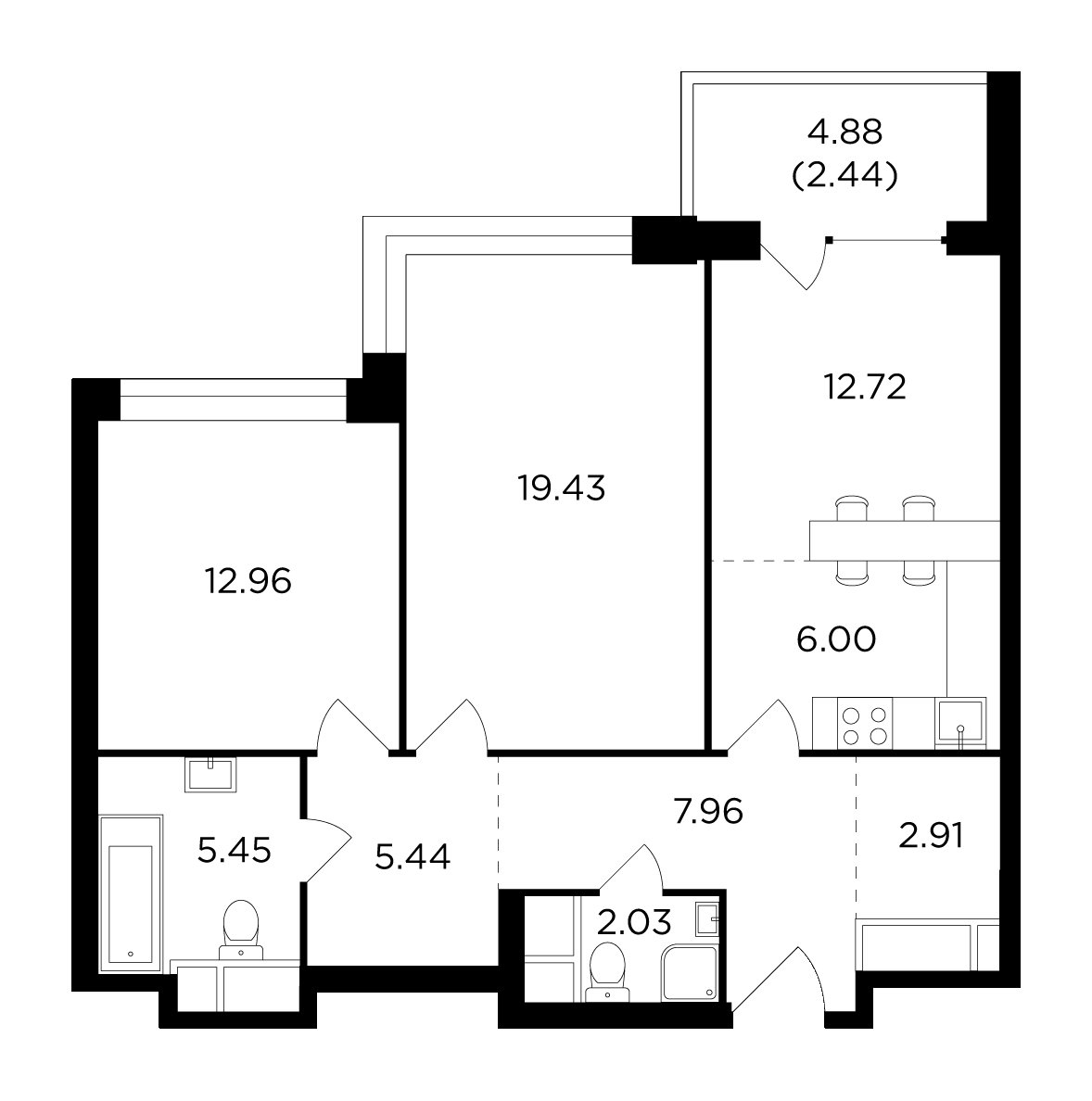 3-комнатная квартира без отделки, 77.34 м2, 27 этаж, дом сдан, ЖК RiverSky, корпус 3 - объявление 2007623 - фото №1